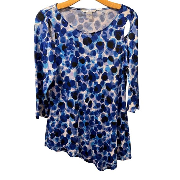 Nygard Blouse Sz S Blue Asymmetrical Hem Tunic Top 3/4 Sleeves Blouse - Picture 1 of 12